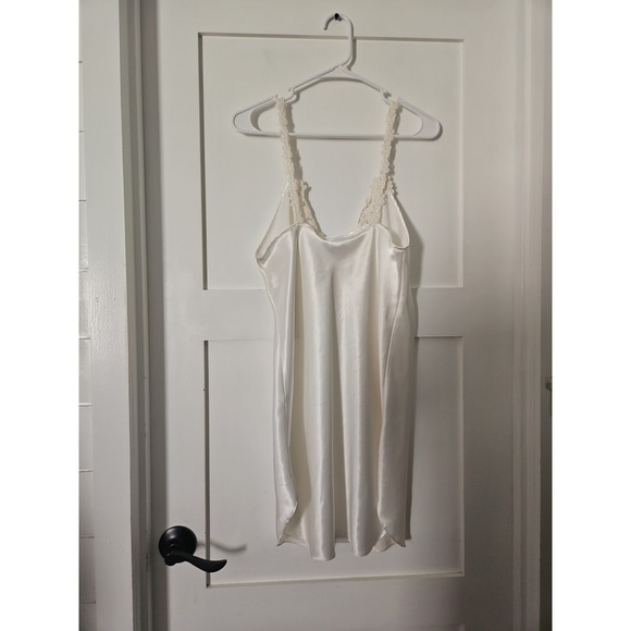 Vintage Dentelle White Satin Slip Nightgown -  Floral Lace Trim Womens Small - Picture 4 of 12